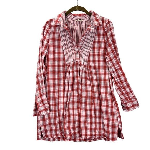 Entro Womens Small  Shift Dress Red White Plaid Tunic Top Cottage Core Pockets - Picture 1 of 15